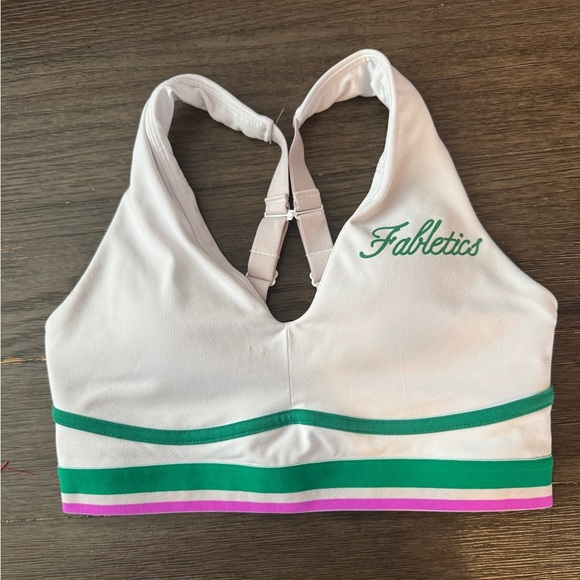 Fableticss all day every day white green pink sports bra size small adjustable - Picture 2 of 3